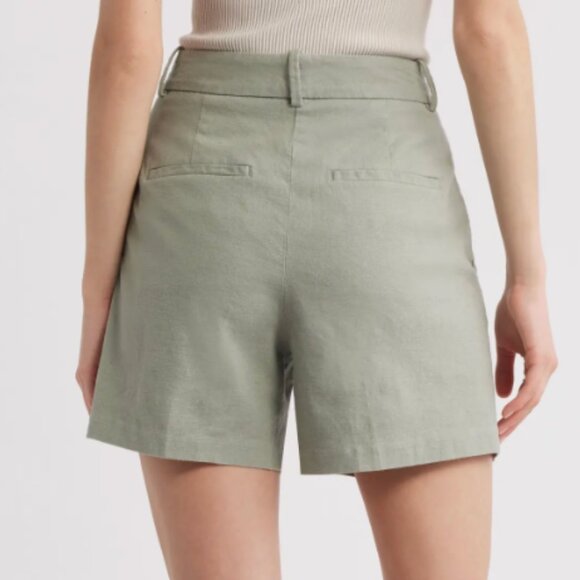 Nordstrom Open Edit Everyday Pleated Linen Blend Shorts Sage Green Size 10 - Picture 3 of 9